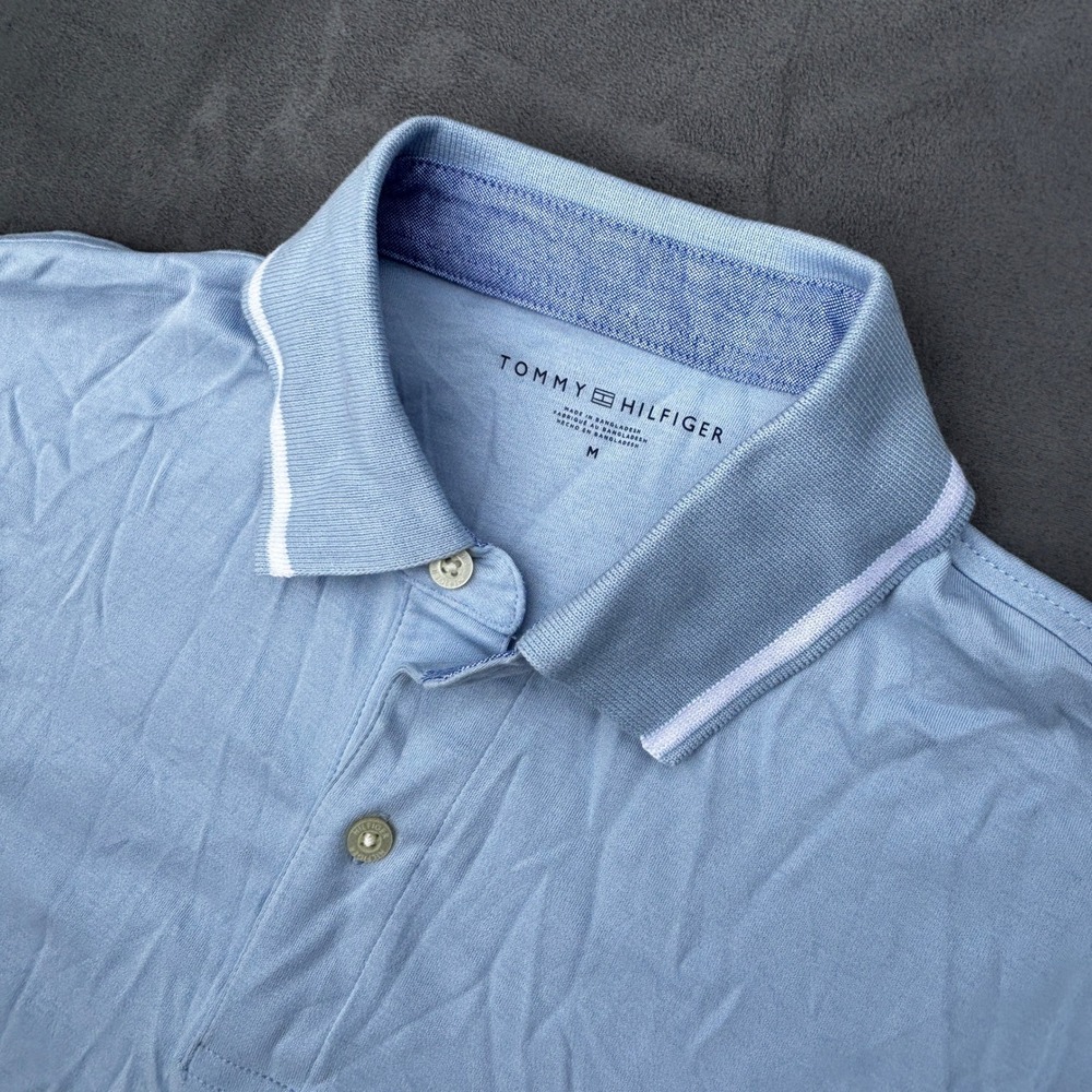 Tommy Hilfiger Polo Shirt Size M Short Sleeve Cotton Tipped Light Blue